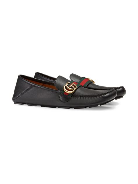 Shop Gucci Leather Drivers With Web 